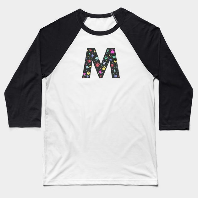 M letter with colorful paw print Baseball T-Shirt by GULSENGUNEL